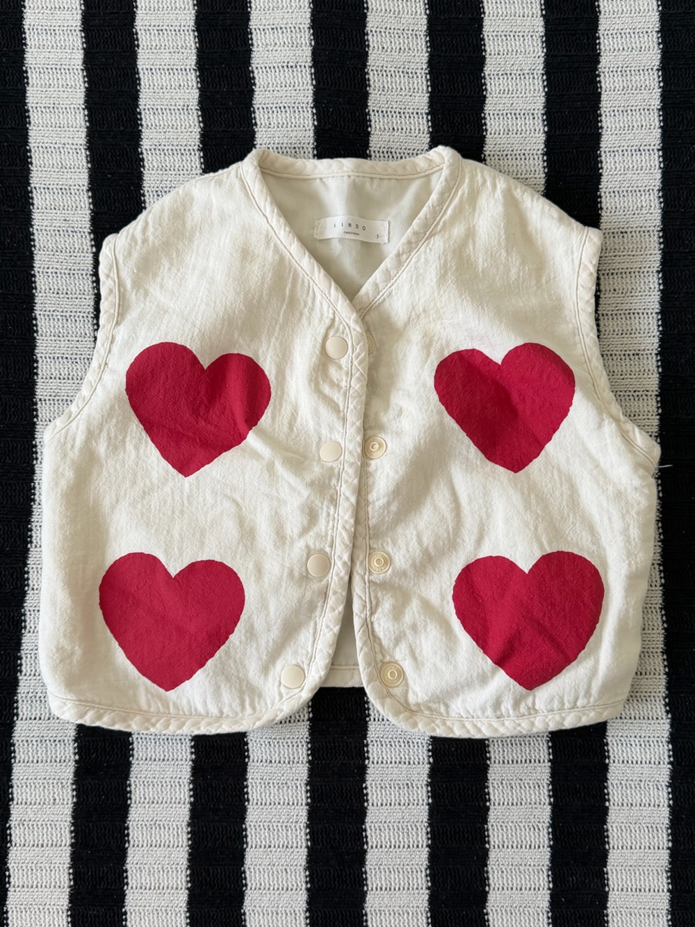 Kids Cream Vest with Red Heart Print